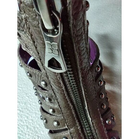 BCBG Brown Leather Studded Zip-front Peep Toe Heels Size 6B - Picture 11 of 15